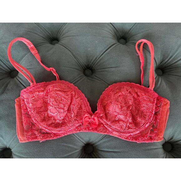 Victoria Secret Gold Label Vintage Pink Nylon Lace Bra Size 32A 1907 70 - Picture 6 of 6